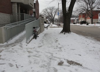 View Example of a Snow-covered Sidewalk