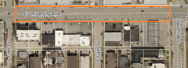 Map - University Ave between Fifth and Wright