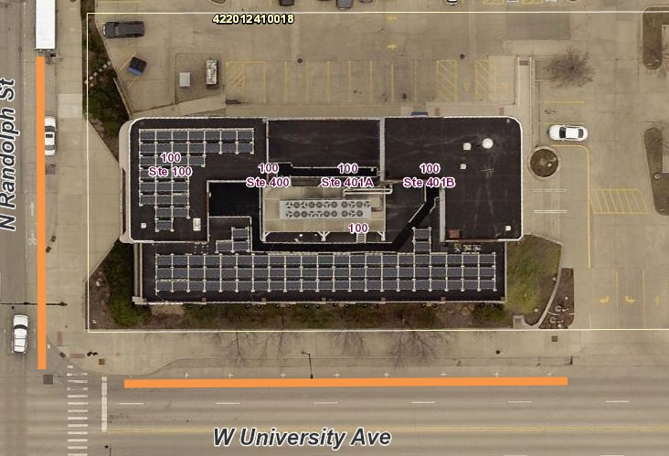 Aerial photo of 100 W University Ave