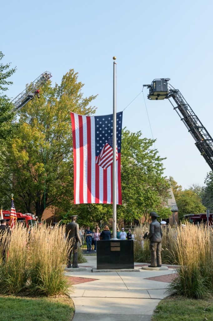 American Flag over the Police and Fire Memorial