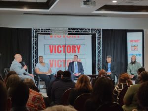 Picture of the panelists at the Victory Over Violence Town Hall Meeting