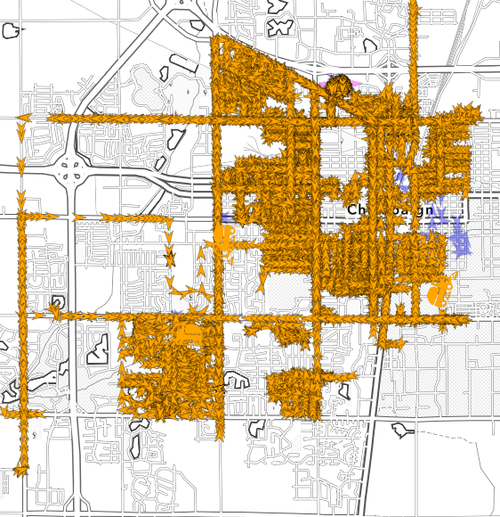 Map showing the area City street sweepers have covered in the last week