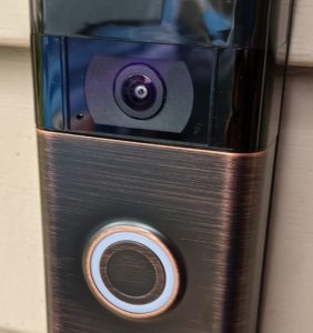 Closeup of a Doorbell camera installed on a home