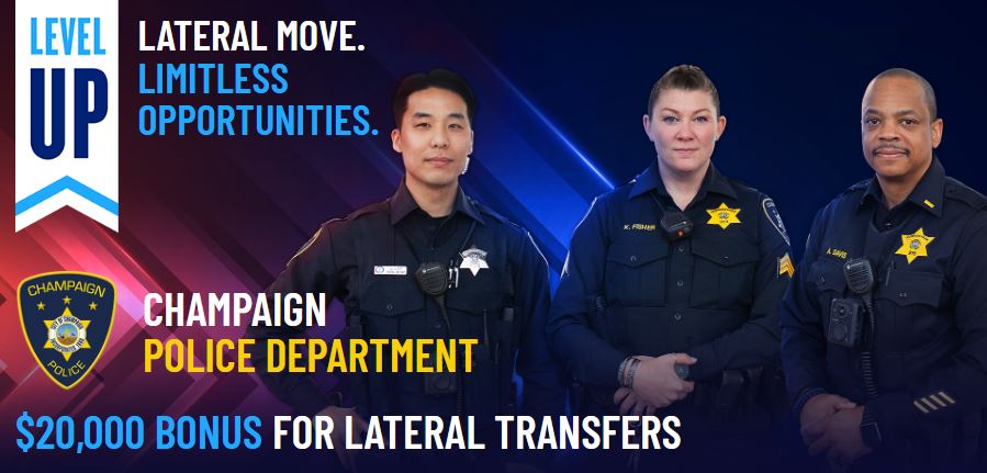 Graphic of CPD officers for the Level Up recruitment campaign