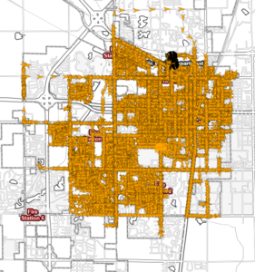 Map showing street sweeping activity