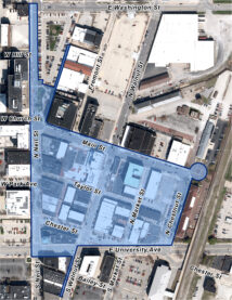 Map showing boundaries of Downtown Festival District for Friday Night Live 2024