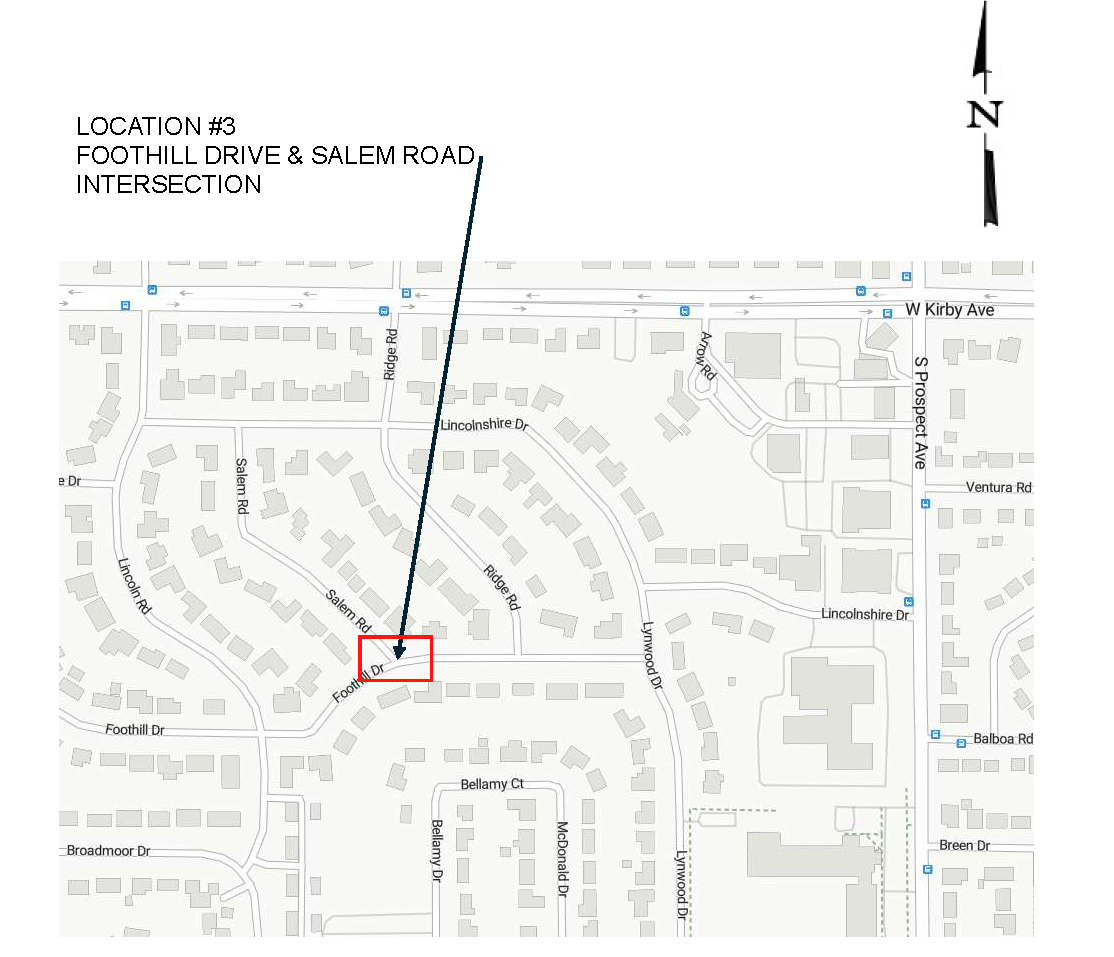 Map of Salem Drive at the Foothill Drive intersection